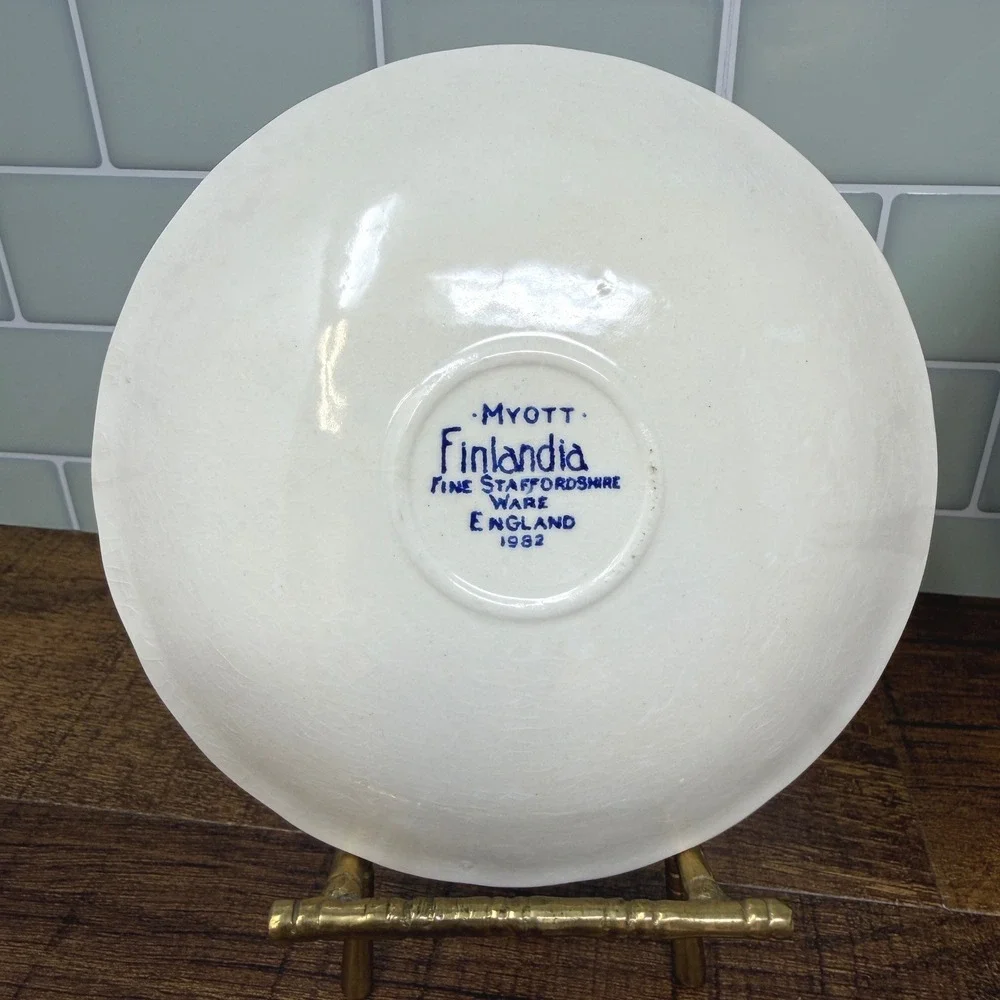 Vintage Blue White Myott Finlandia & Churchill Saucers Set 3 England